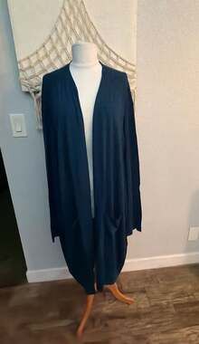 Universal Standard Open Front Long Duster Cardigan in Navy
